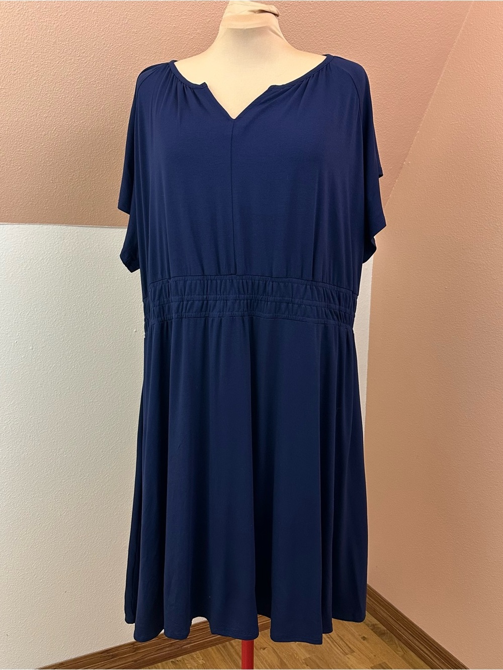 NWT Nicole Miller New York Dress Womens 3X Navy Knit Jersey Flutter Sleeve